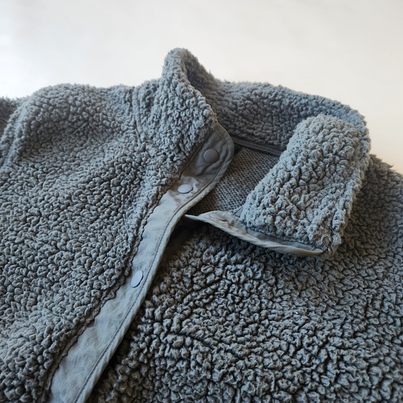 32 Degrees Cozy Gray Sherpa Fleece Pullover Jacket Sweater Half Button Down - Picture 2 of 9